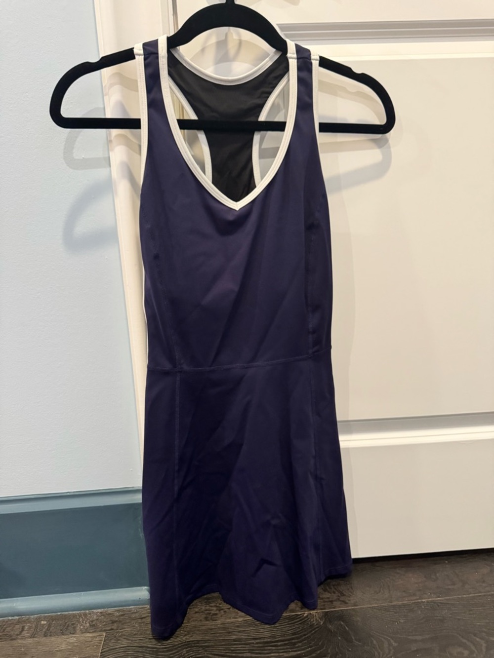 Women's Navy Racerback Tennis Dress with White Trim - Picture 3 of 6